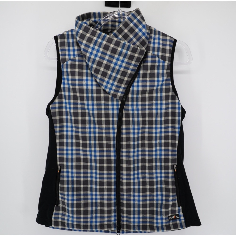 Kerrits Womens Blue Grey Plaid Equestrian Riding Vest Asymmetrical Zip Medium
